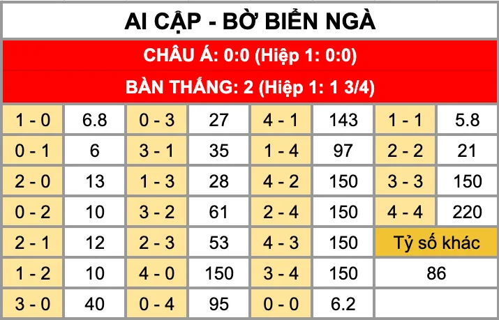 Tỷ lệ kèo tỷ số chính xác trận đấu Ai Cập Vs Bờ Biển Ngà 11/1